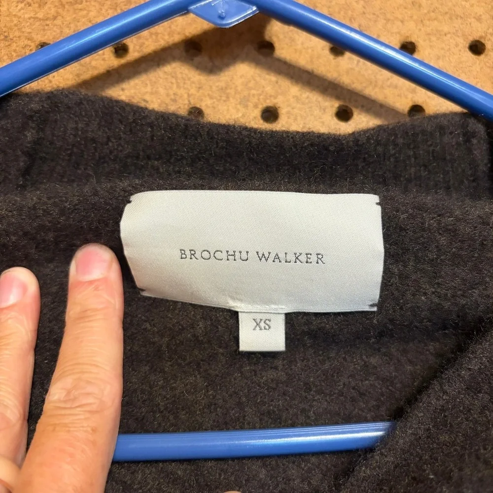 Brochu Walker Sweater XS Brown 100% Cashmere Mock Neck Long Sleeve Slim Chic